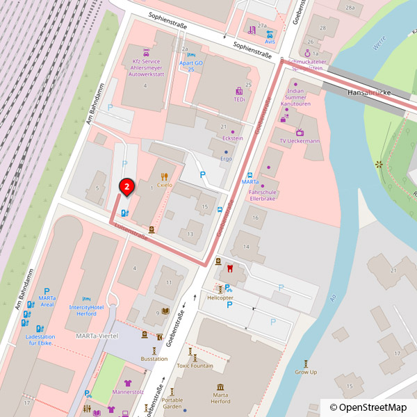 Anfahrt audatis über A2 aus Osten (Hannover) – Detailansicht Herford Innenstadt