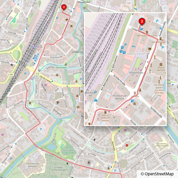 Anfahrt audatis über A2 aus Westen (Dortmund) – Detailansicht Herford Innenstadt