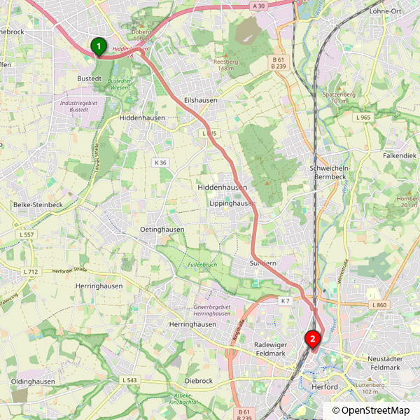 Anfahrt audatis über A30 aus Norden (Osnabrück)