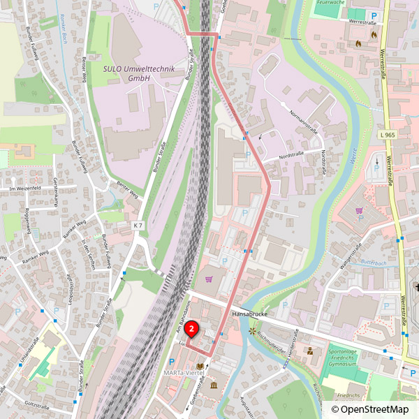 Anfahrt audatis über A30 aus Norden (Osnabrück) – Detailansicht Herford Innenstadt